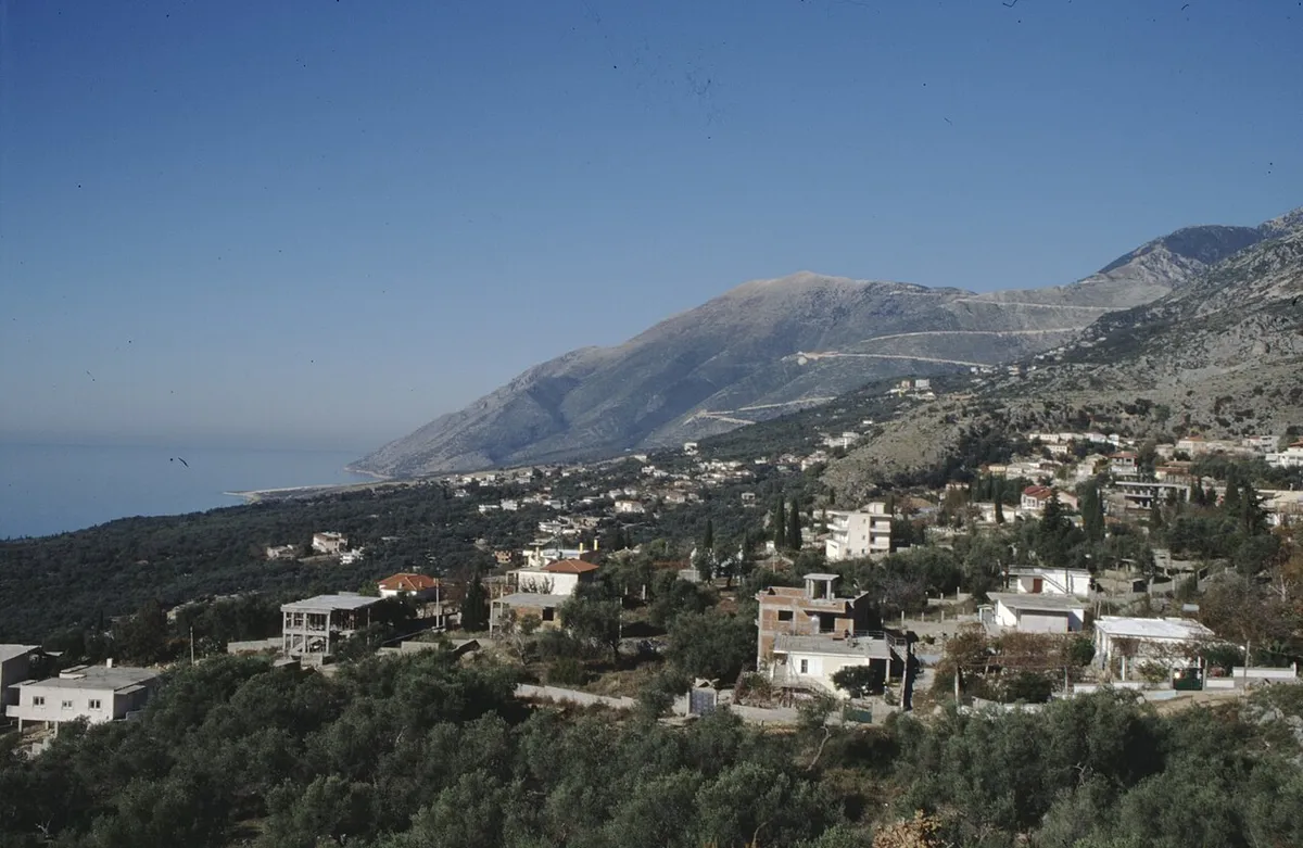 Dhermi village and the Albanian Riviera coast below the Ceraunian Mountains