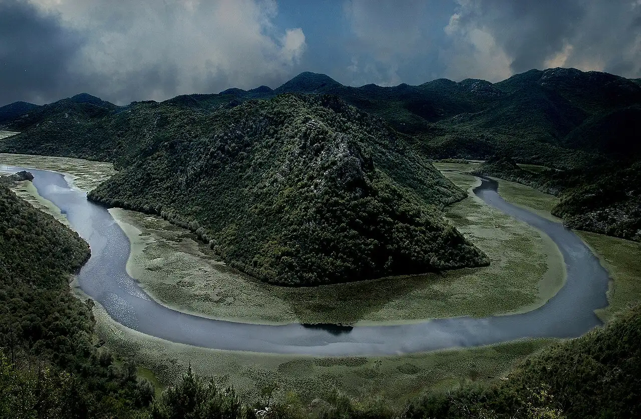 The horseshoe bend of the Rijeka Crnojevica river at Pavlova Strana viewpoint on Lake Skadar