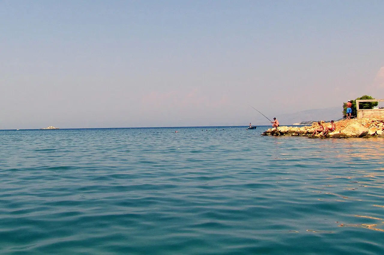 The small islands off Ksamil with shallow turquoise water between them