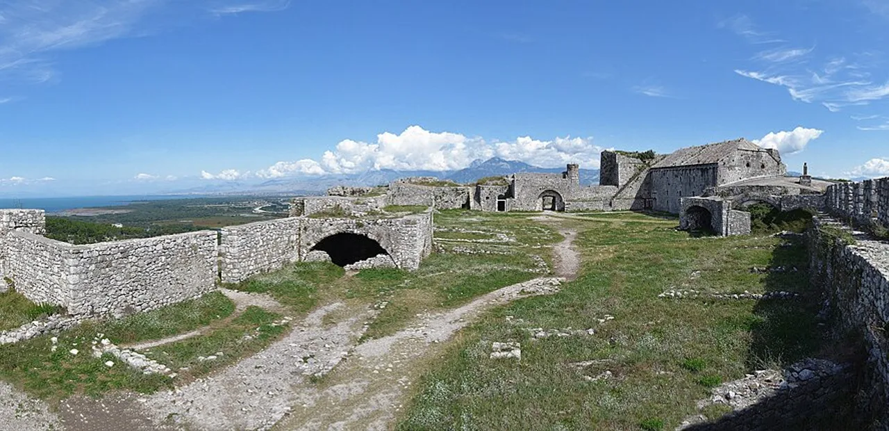 Rozafa Castle above Shkoder in northern Albania, overlooking the rivers and Lake Shkodra that lead toward the Montenegrin border