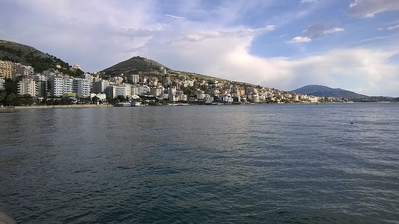 The town of Saranda curving around its bay on the Ionian coast