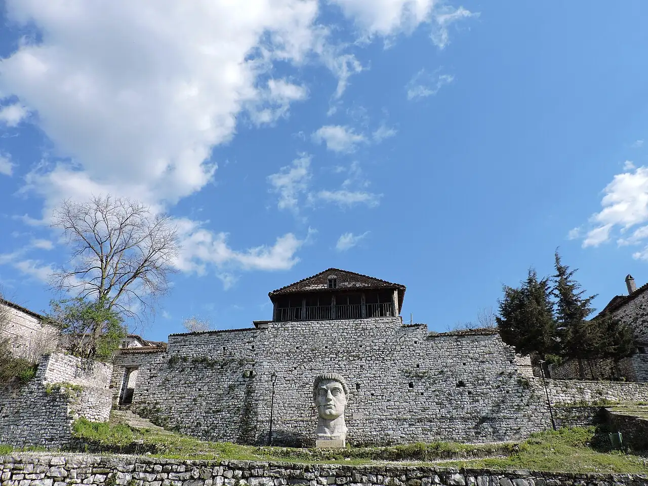 Berat Castle on its ridge above the Osum valley with the old quarters spread below
