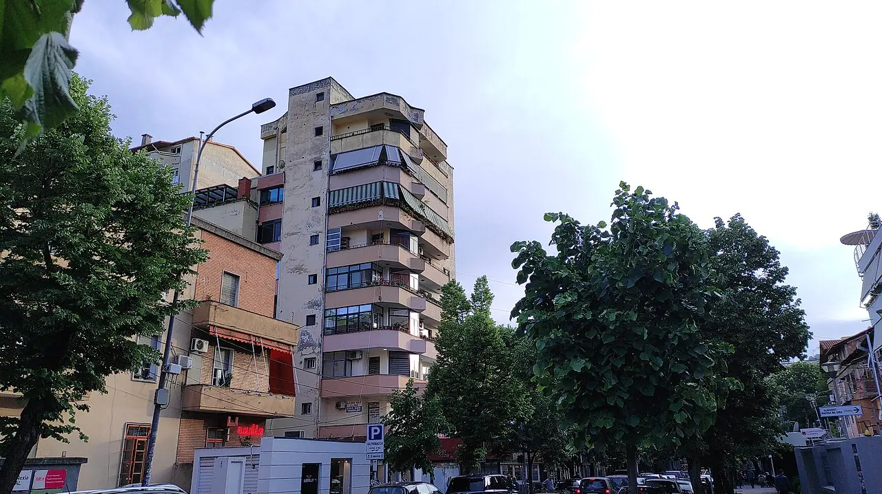 A leafy street of cafes and restaurants in the Blloku district of Tirana