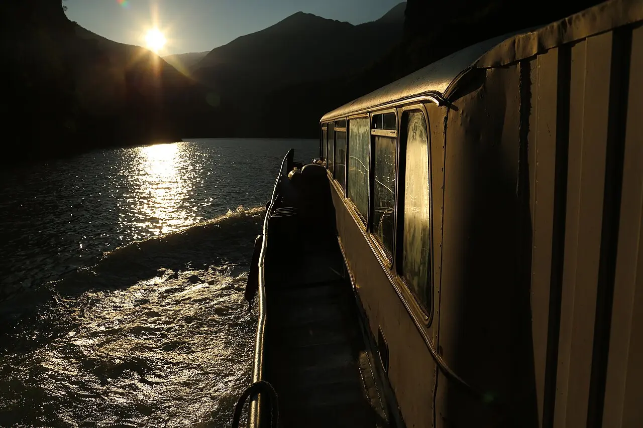 The passenger ferry crossing Lake Koman through steep gorges in northern Albania