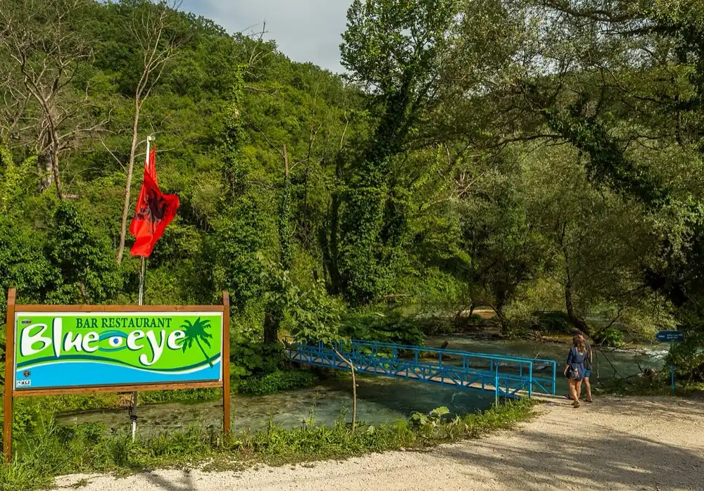 Deep turquoise spring water of the Blue Eye near Saranda