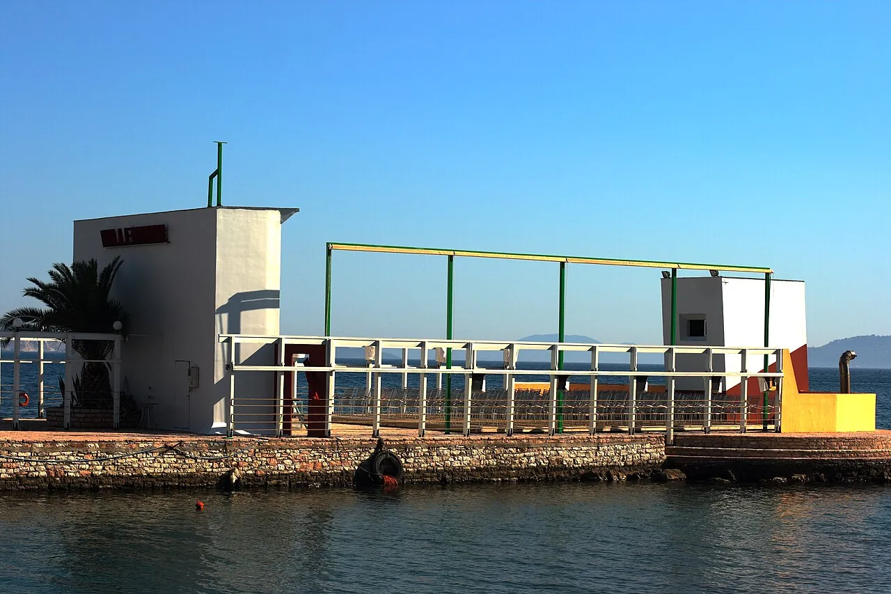 Boats and the harbour front in Saranda on the Albanian Riviera