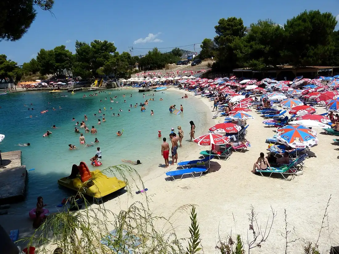 Sandy beach and turquoise water at Ksamil south of Saranda