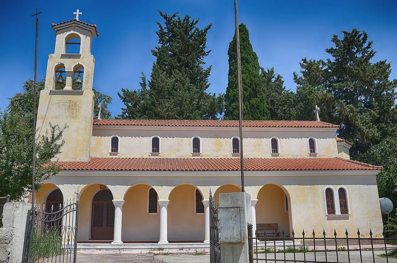 The Byzantine church of Zvernec monastery surrounded by cypress trees on its small island