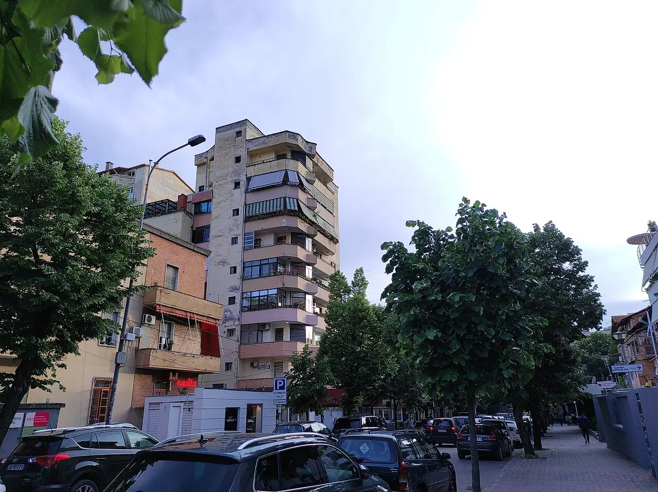 A street in the Blloku neighbourhood of Tirana, lined with cafés and bars
