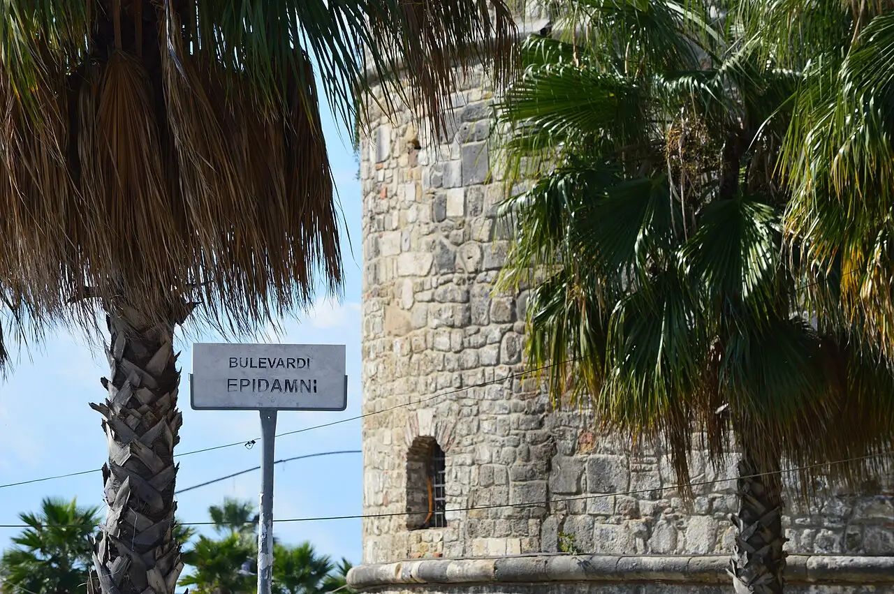 The Venetian Tower and a lively square in the centre of Durrës