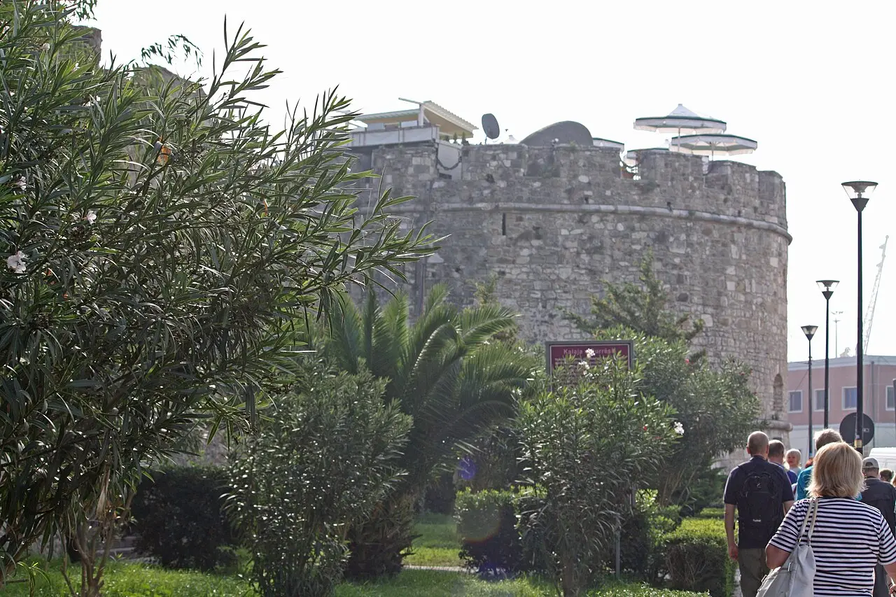 The round stone Venetian Tower on the corner of the old fortifications in Durrës