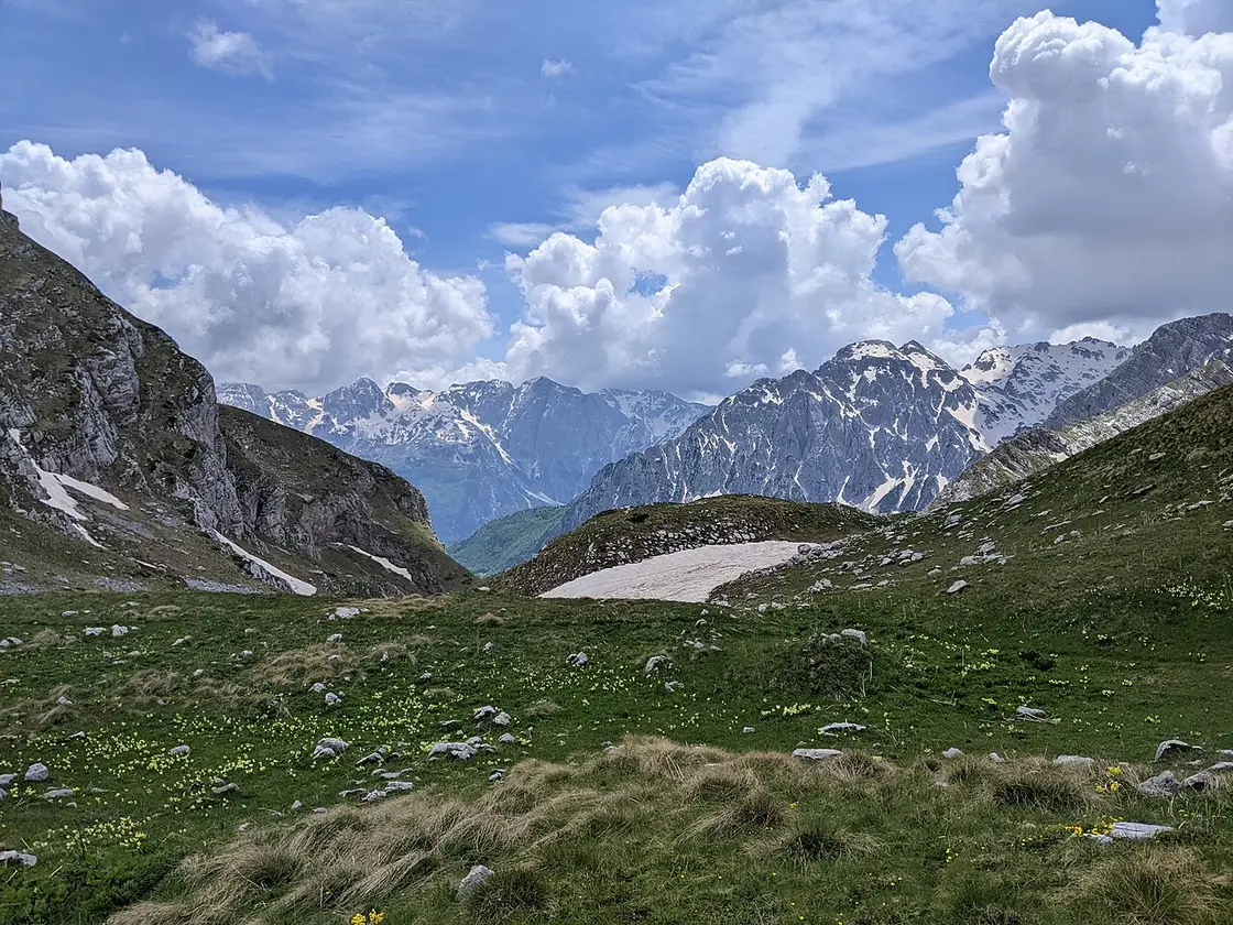 Looking back into the Valbona valley from the climb toward Rosni Peak
