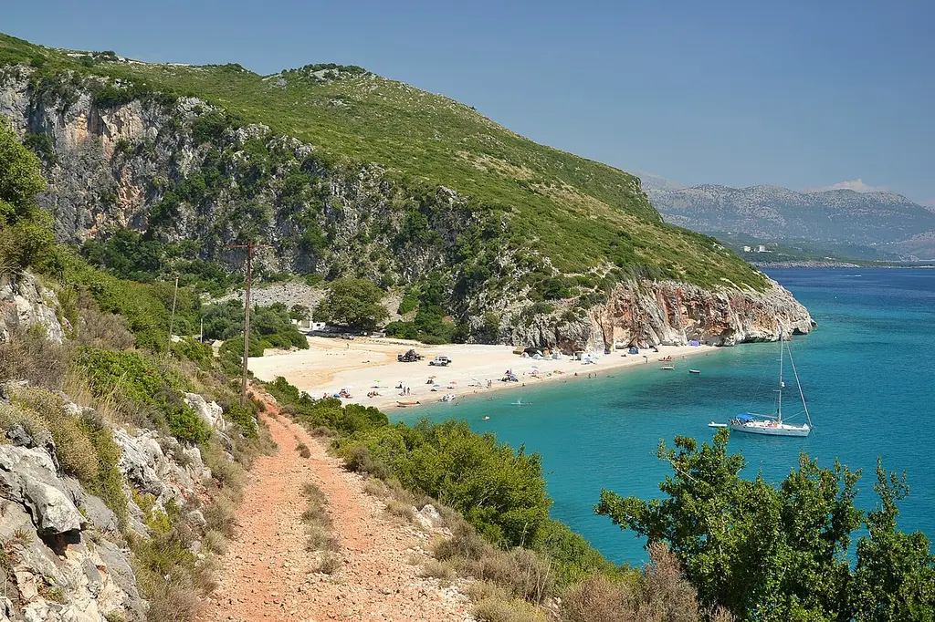 The remote Gjipe cove between Himara and Dhermi on the Albanian Riviera, reached by a walk down a canyon