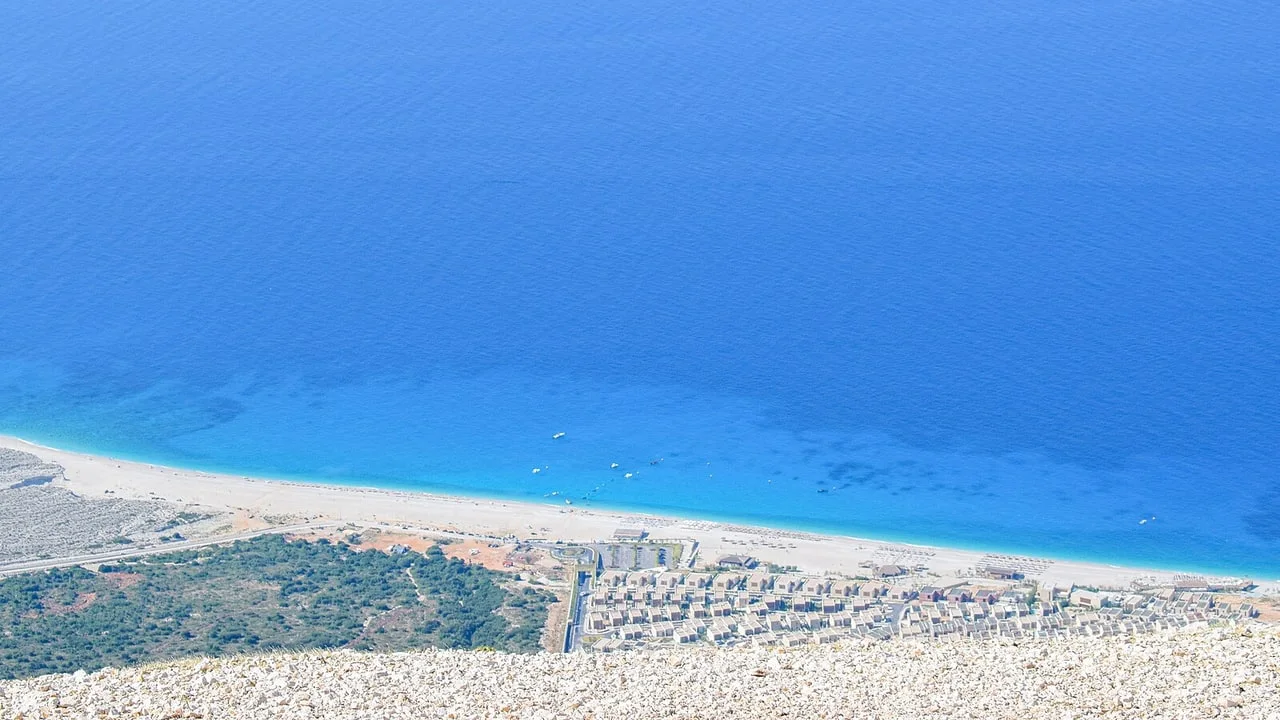 Palasa beach and the Ionian Sea seen from the Llogara Pass on the road down to Dhërmi