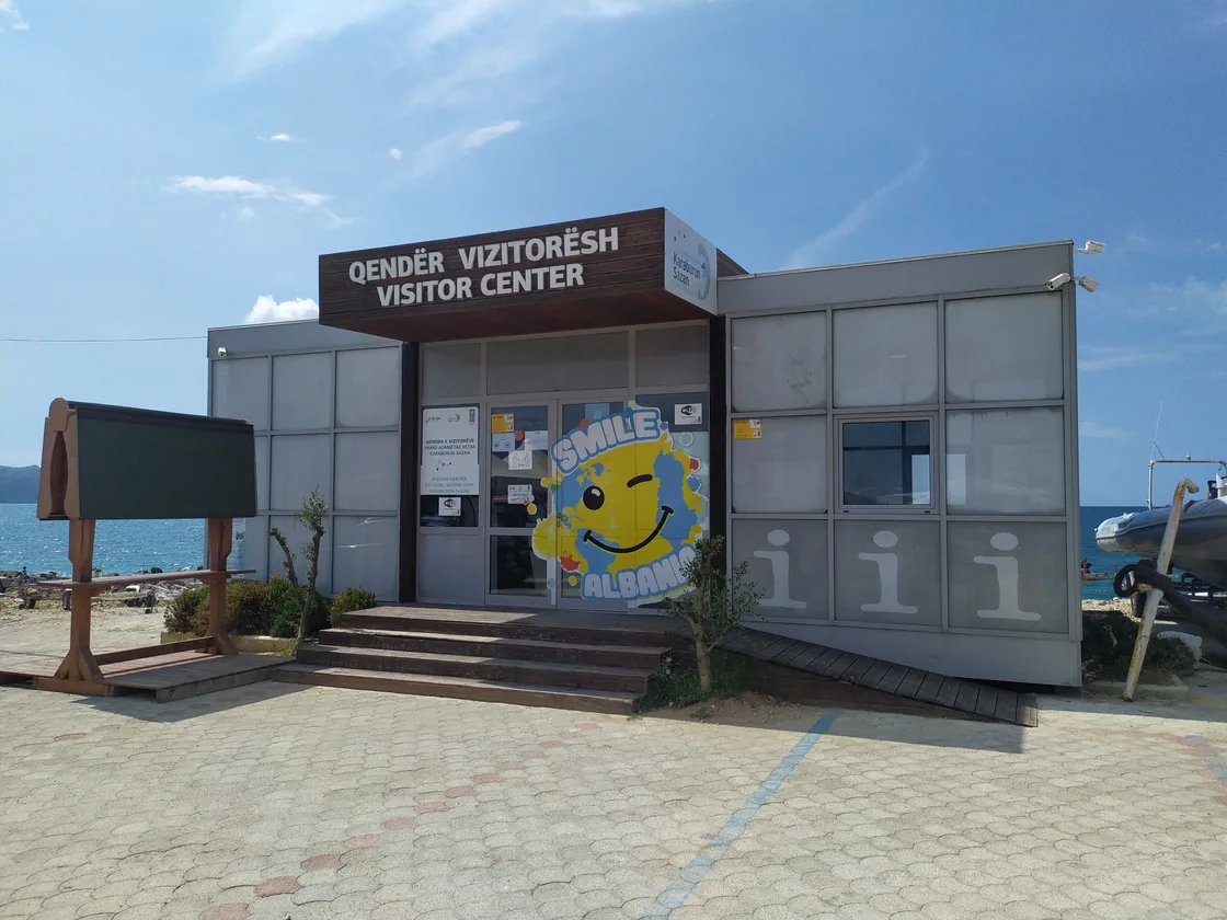 The Karaburun-Sazan marine park visitor centre building beside the sea at Radhima near Vlora