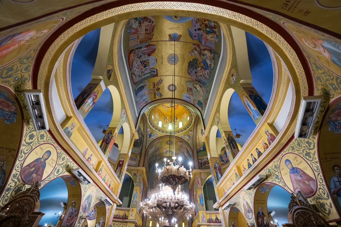 The domed Orthodox Cathedral of the Resurrection of Christ in central Korça