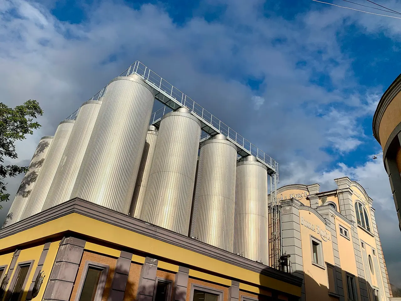 The Birra Korça brewery buildings and yard in Korça