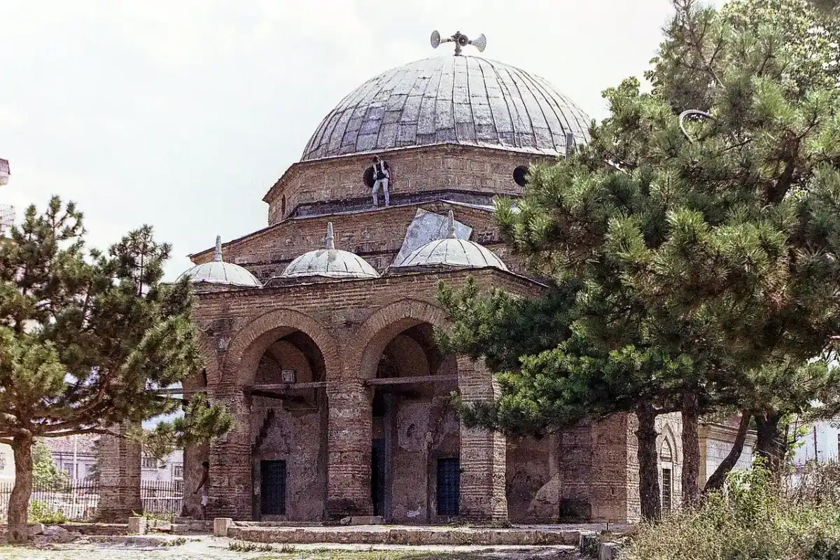 The stone Mirahori Mosque and its minaret in Korça