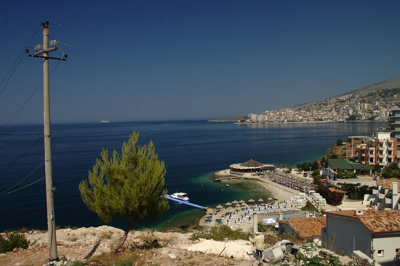 The seafront and waterfront buildings of Saranda along the Ionian coast