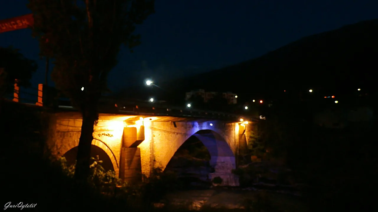 Evening light over one of the bridges crossing the Vjosa in Permet