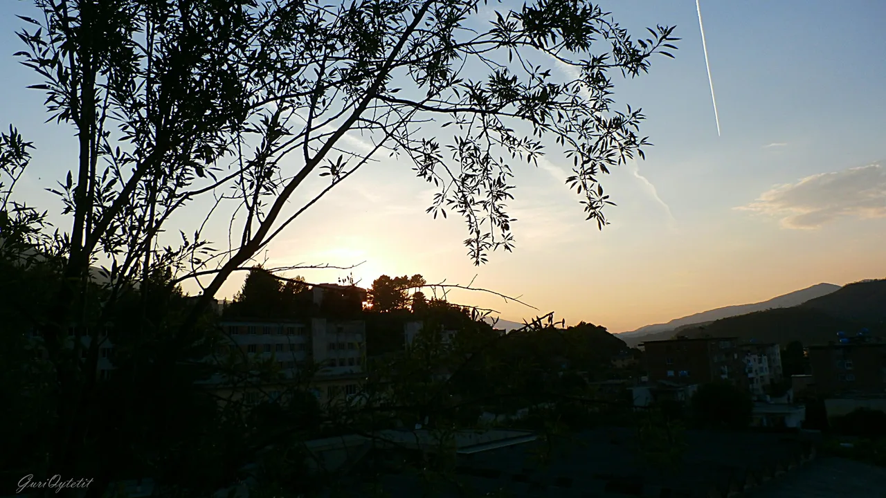 Sunset over the rooftops of Permet in the Vjosa valley