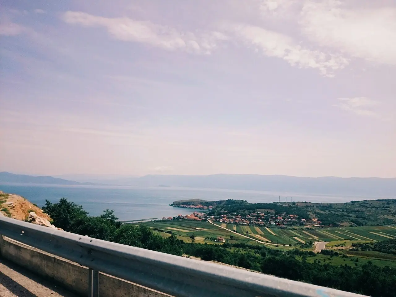 The Lin peninsula reaching into Lake Ohrid seen from the lakeside road above