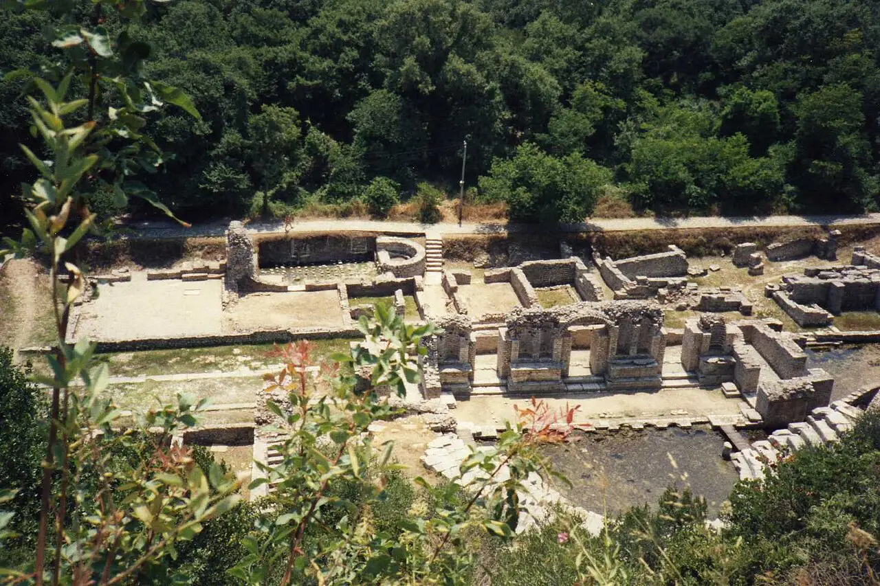 The ancient Greek and Roman theatre carved into the hillside at Butrint