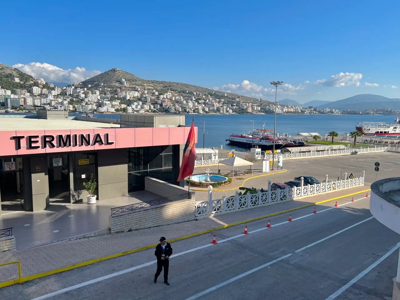 The passenger terminal building at the port of Sarandë in southern Albania