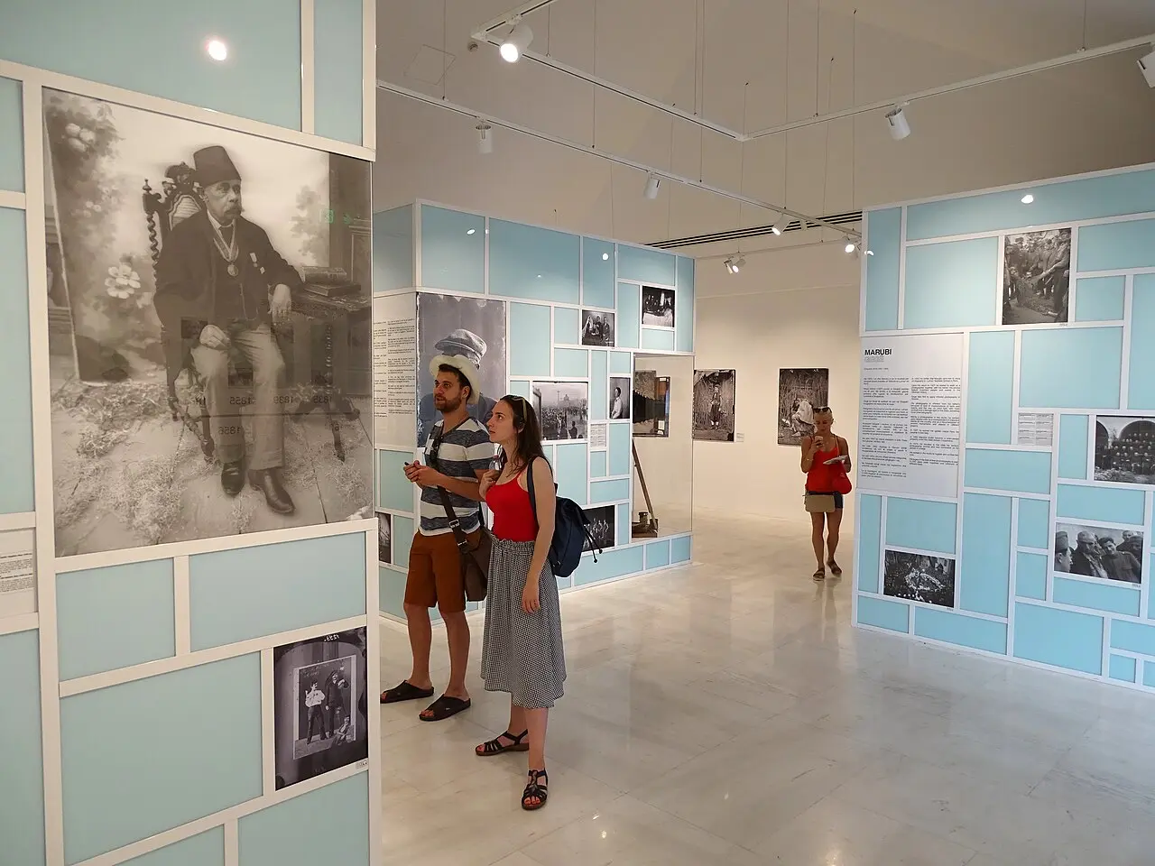 A display of historic photographs and cameras inside the Marubi museum in Shkodra