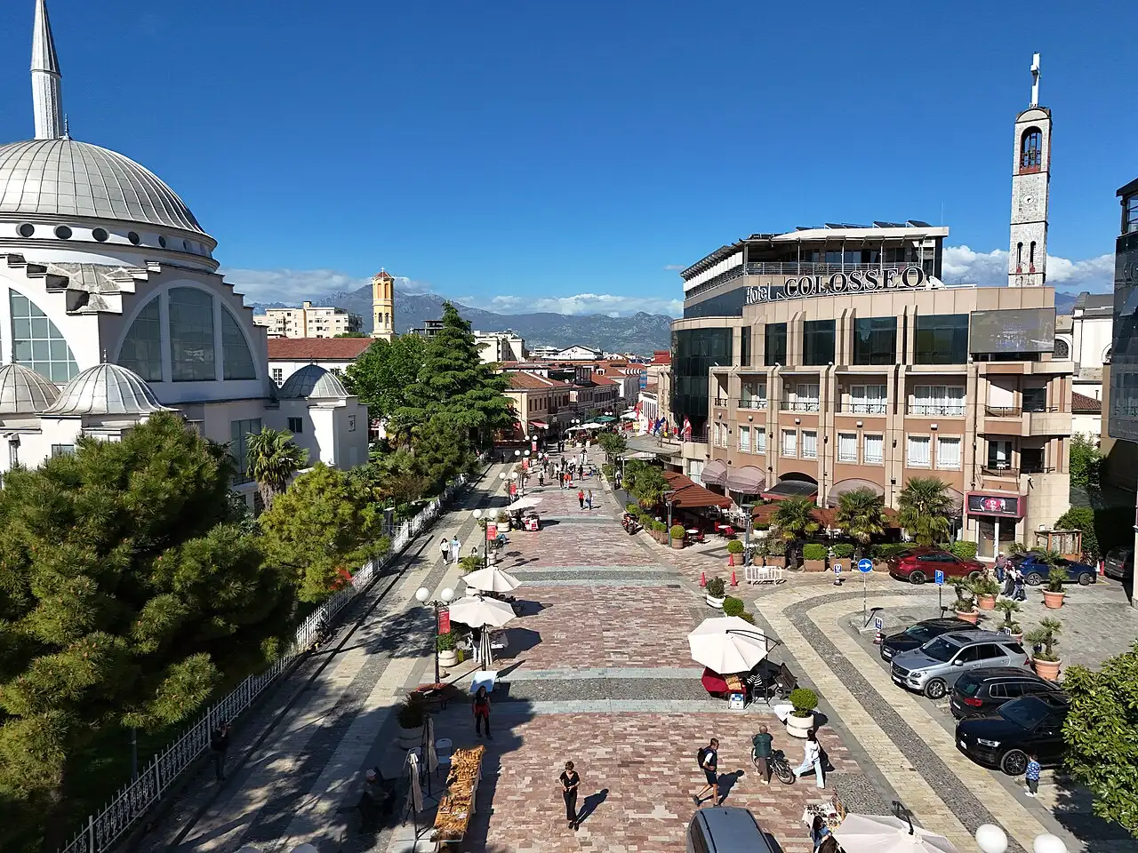 The café-lined pedestrian street Rruga Kolë Idromeno in central Shkodra