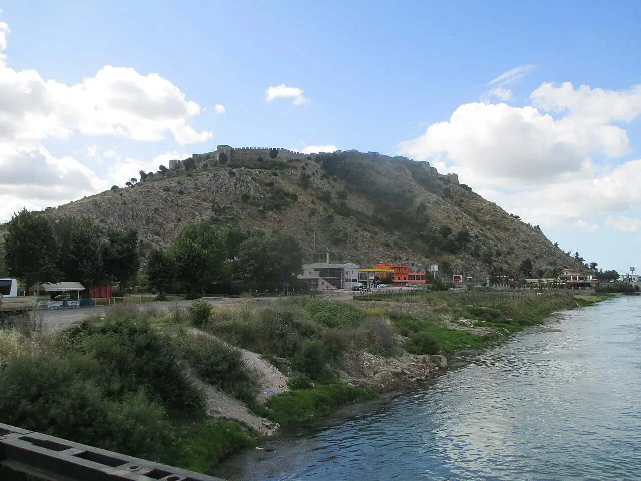 Rozafa Castle on its hill above the confluence of the Buna and Drin rivers near Shkodra