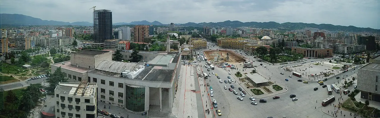 Wide panorama of Tirana spreading toward the hills
