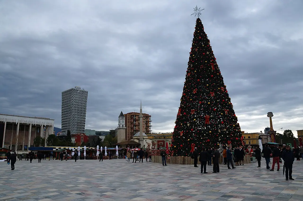 Skanderbeg Square in Tirana during a winter market