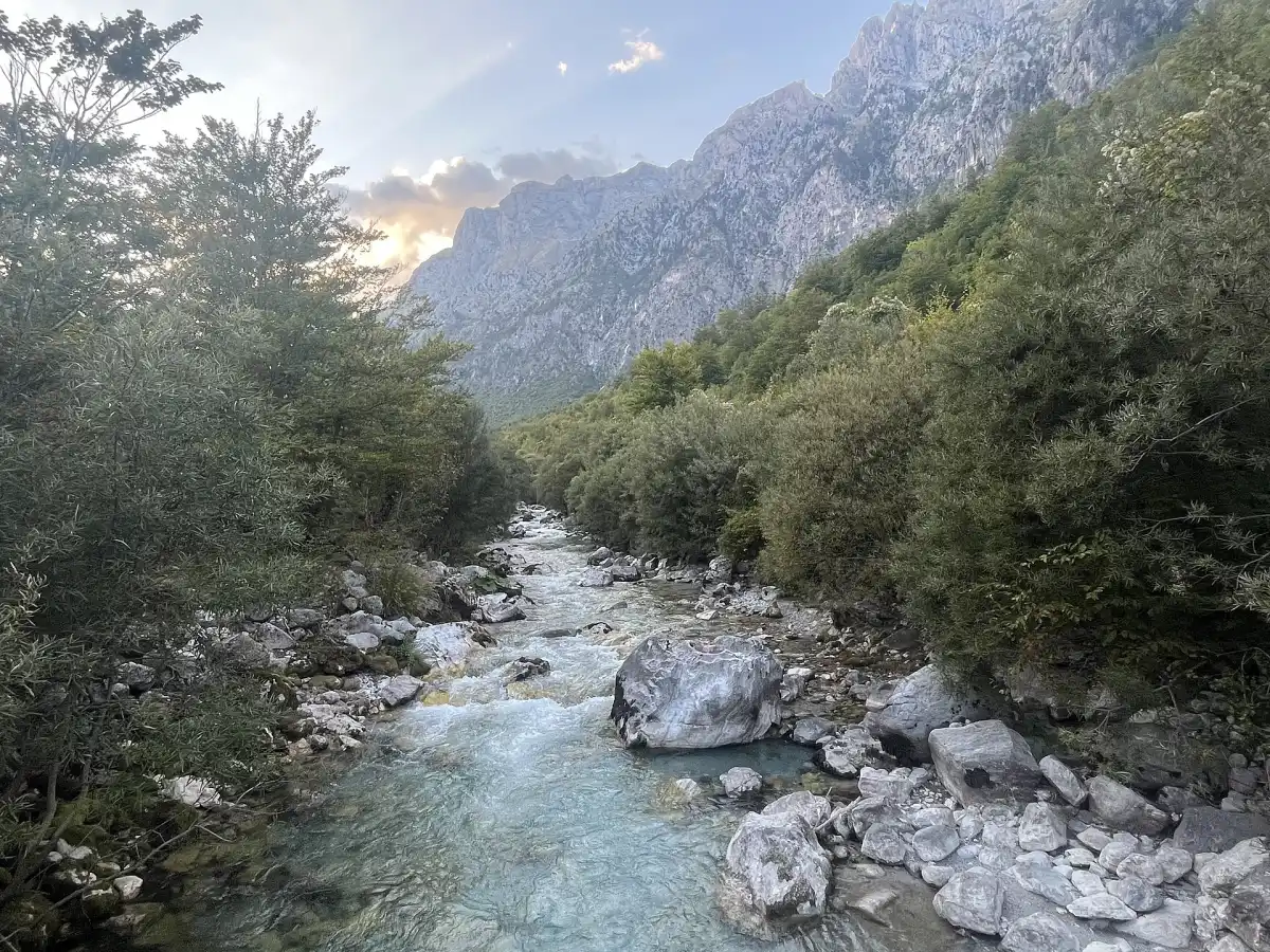 Braided pale river channels of the Valbona running through the national park