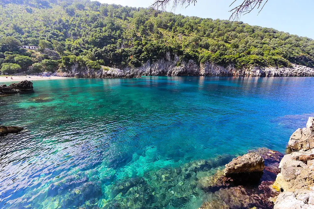 A rocky cove with turquoise water on the wild Karaburun peninsula